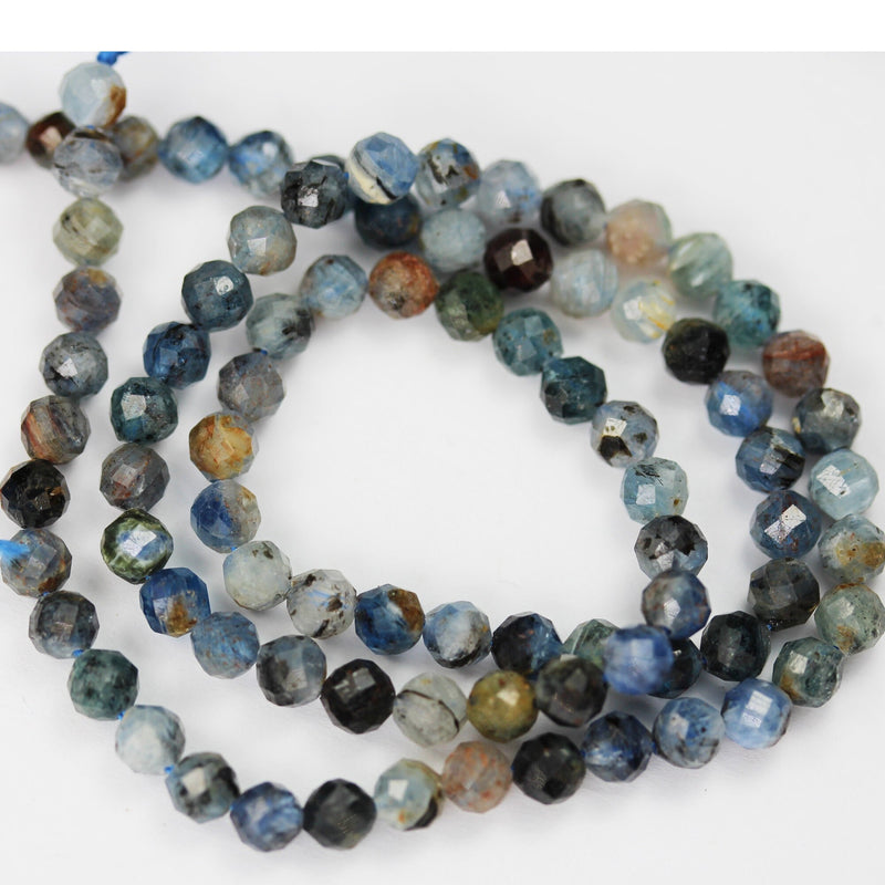 Natural Kyanite,  3mm faceted round natural  gemstone beads, 15.5", 0.6mm hole, about 110 beads