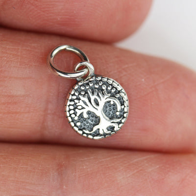 2pcs 8.5mm 925 Antique Sterling Silver Jewellery findings Round Tree of life Pendand/Charm Beads, 5mm closed jump ring- FDSSB0753