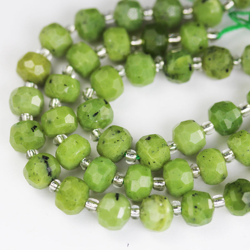 Natural Canadian Jade, 6*8mm Faceted Rondelle Gemstone Strand,7.5 inch , about 22 beads, hole1mm