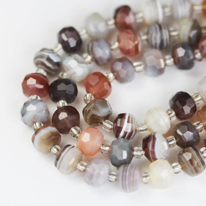 Natural Botswana Agate, 6*8mm Faceted Rondelle Gemstone Strand,7.5 inch , about 22 beads, hole1mm