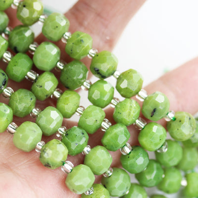 Natural Canadian Jade, 6*8mm Faceted Rondelle Gemstone Strand,7.5 inch , about 22 beads, hole1mm