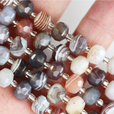 Natural Botswana Agate, 6*8mm Faceted Rondelle Gemstone Strand,7.5 inch , about 22 beads, hole1mm