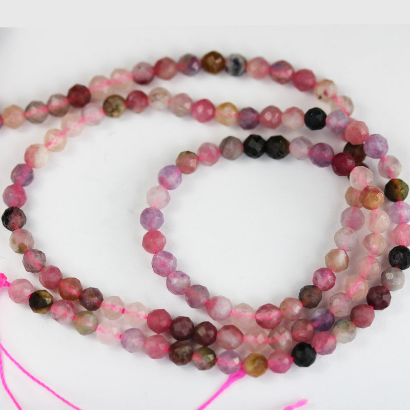 Tourmaline, 3mm faceted round gemstone beads ,  full strand colorful, 16", 0.6mm hole