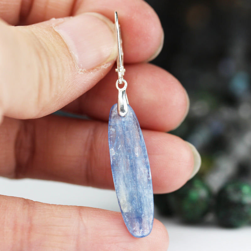 Kyanite, One pair 31* 8mm Oval Natural Gemstone Beads, Earring making drop, 2mm thick, hole1mm