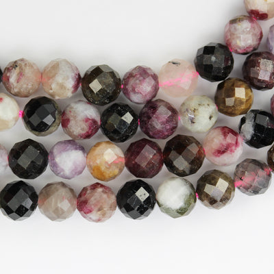 Natural Tourmaline, 6mm Faceted round Gemstone Beads ,7.5 ", 1mm hole, about 34beads