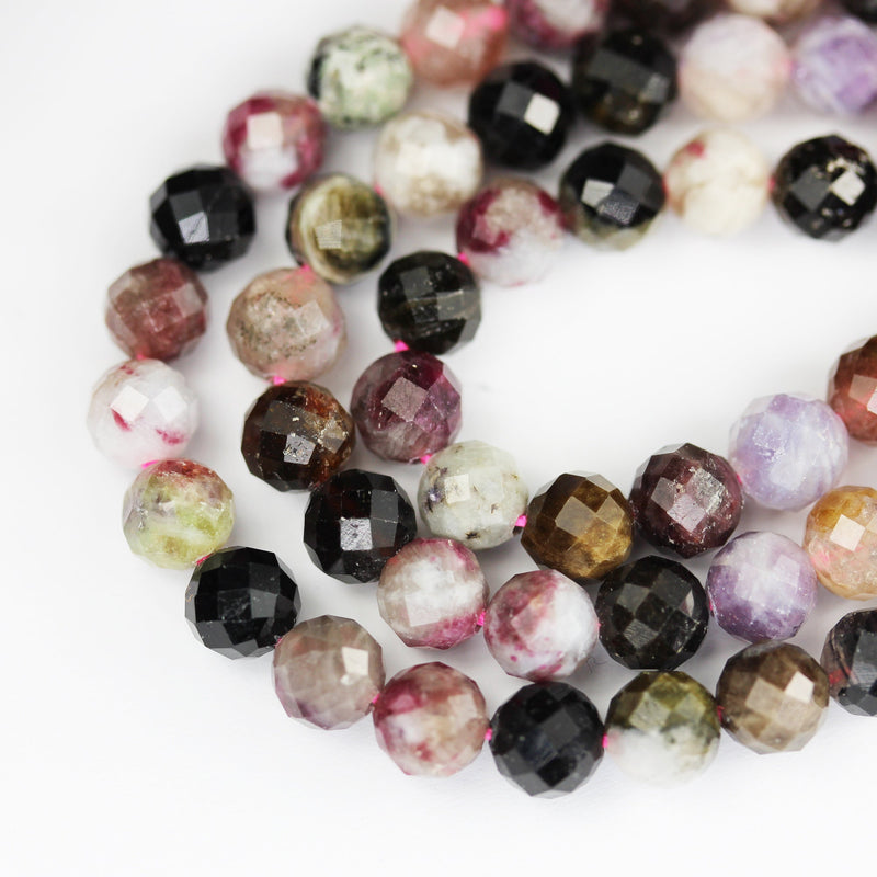 Natural Tourmaline, 6mm Faceted round Gemstone Beads ,7.5 ", 1mm hole, about 34beads