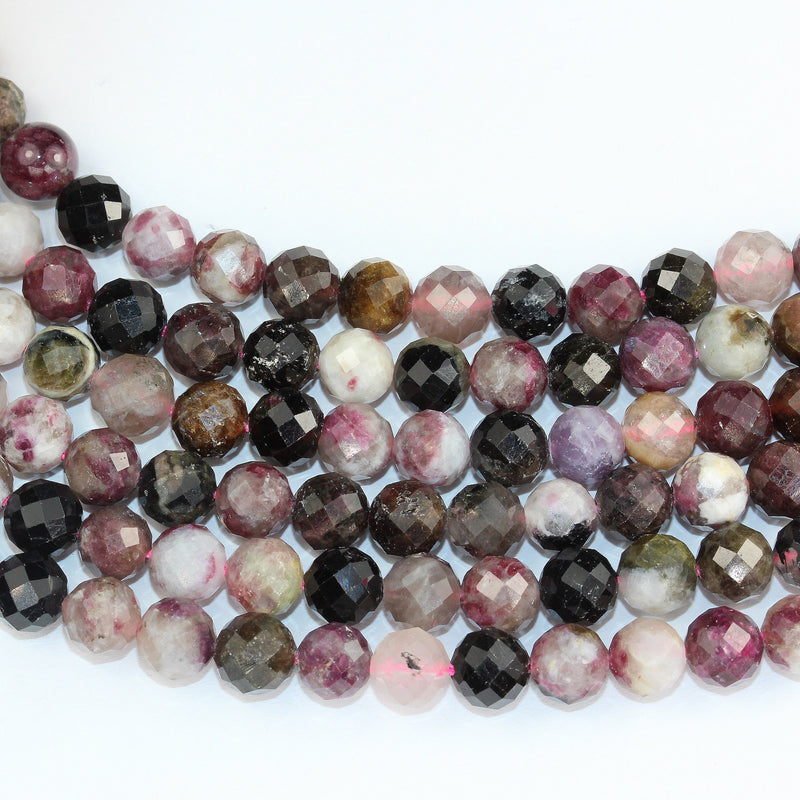 Natural Tourmaline, 6mm Faceted round Gemstone Beads ,7.5 ", 1mm hole, about 34beads