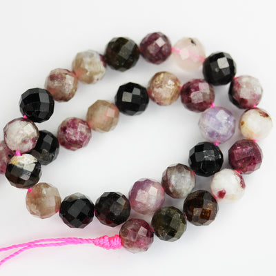 Natural Tourmaline, 6mm Faceted round Gemstone Beads ,7.5 ", 1mm hole, about 34beads