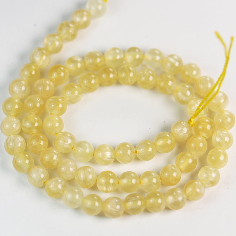 Natural Yellow Calcite, 6mm  round  gemstone,One full strand 65 beads , Gemstone beads, 16", 1mm hole