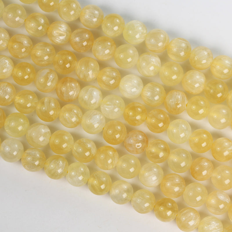 Natural Yellow Calcite, 8mm  round  gemstone,One full strand 50 beads , Gemstone beads, 16", 1mm hole