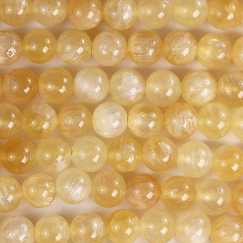 Natural Yellow Calcite, 8mm  round  gemstone,One full strand 50 beads , Gemstone beads, 16", 1mm hole