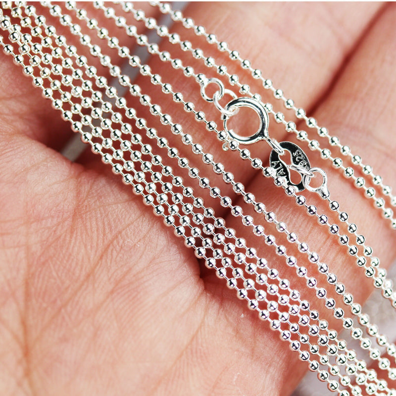 Chain Necklaces 1pc 16/18" 925 Sterling Silver  Ball Chain/Bead Chain Jewellery Necklace,1 mm chain, 16/18Inches, 5mm Ring clasp