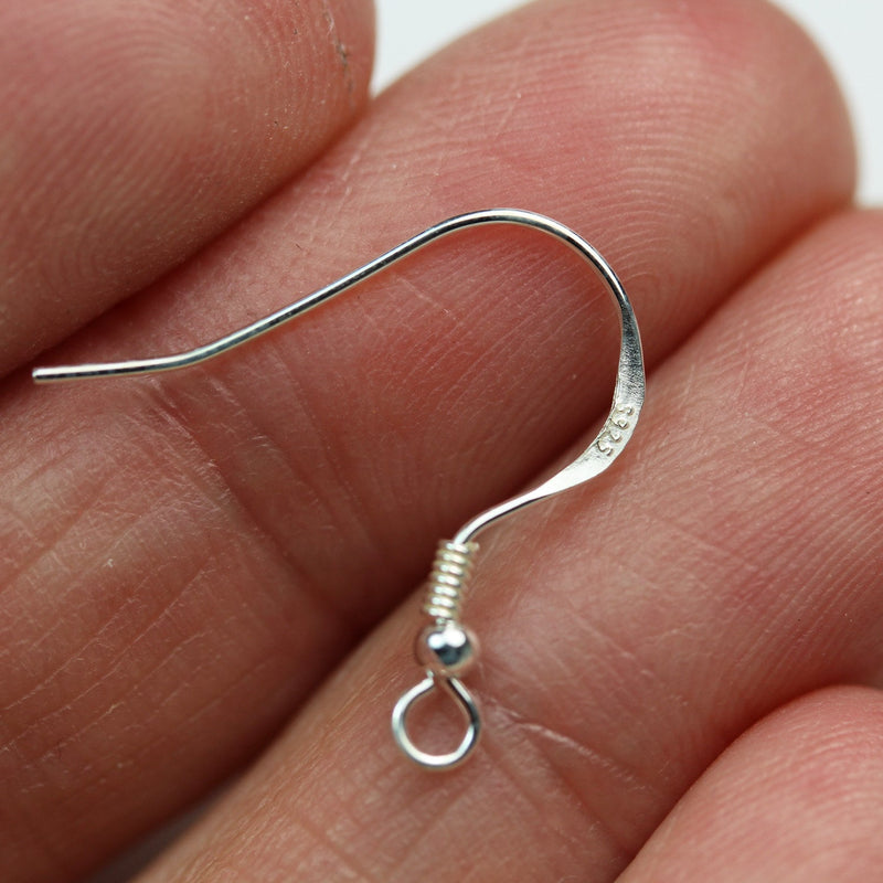 French Earrings 6pcs Jewellery Findings Earwire Sterling Silver, 12mm flat fishhook with 2mm coil, 2mm ball