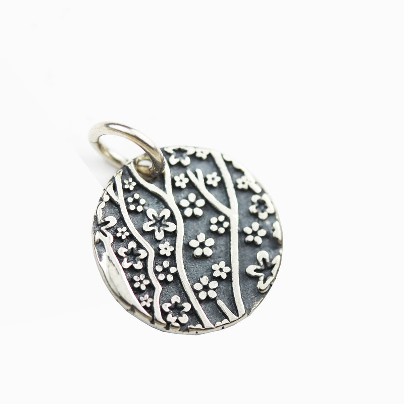 2pcs 925 Antique Sterling Silver Jewellery findings ,Flower Tree Charm/Pendant , 14mm Button