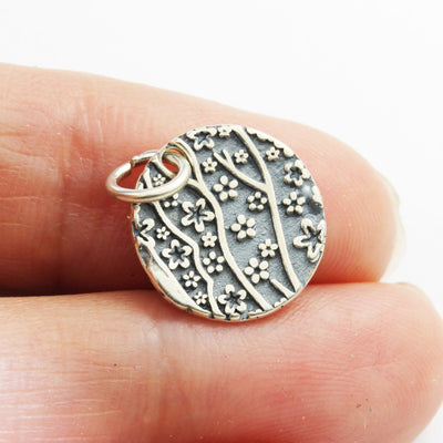 2pcs 925 Antique Sterling Silver Jewellery findings ,Flower Tree Charm/Pendant , 14mm Button