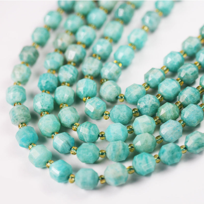 Natural Amazonite Beads, 8*7.5mm Faceted Oval Beads Gemstone, 15.5inch , about36beads, 1mm hole -GEM3381