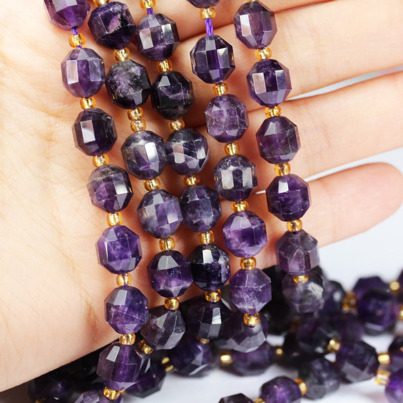 Natural Amethyst Beads, 8*7.5mm Faceted Oval Beads Gemstone, One full strand , about36beads, 1mm hole