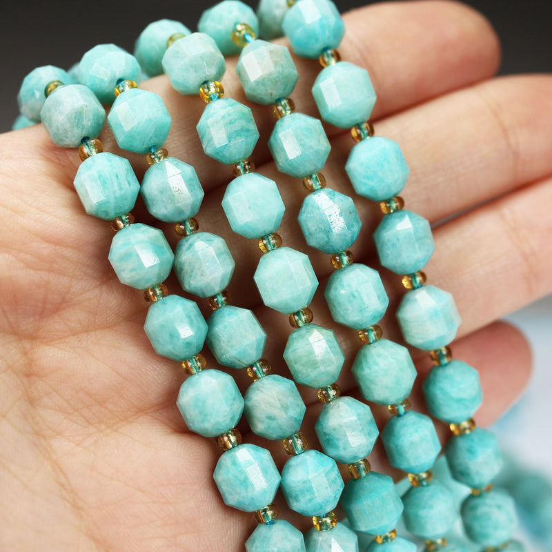 Natural Amazonite Beads, 8*7.5mm Faceted Oval Beads Gemstone, 15.5inch , about36beads, 1mm hole -GEM3381