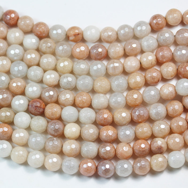 Pink Aventurine, 8mm Faceted Round, AB coated, Mystic Coated Gemstone Strand, hole 1mm,15.5 inch ,about 50beads