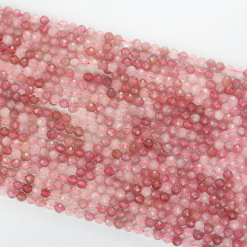 Natural Madagascar Rose Quartz Gemstone 3mm Faceted Round Strand, 15.5inch , about 100 beads,hole0.6mm