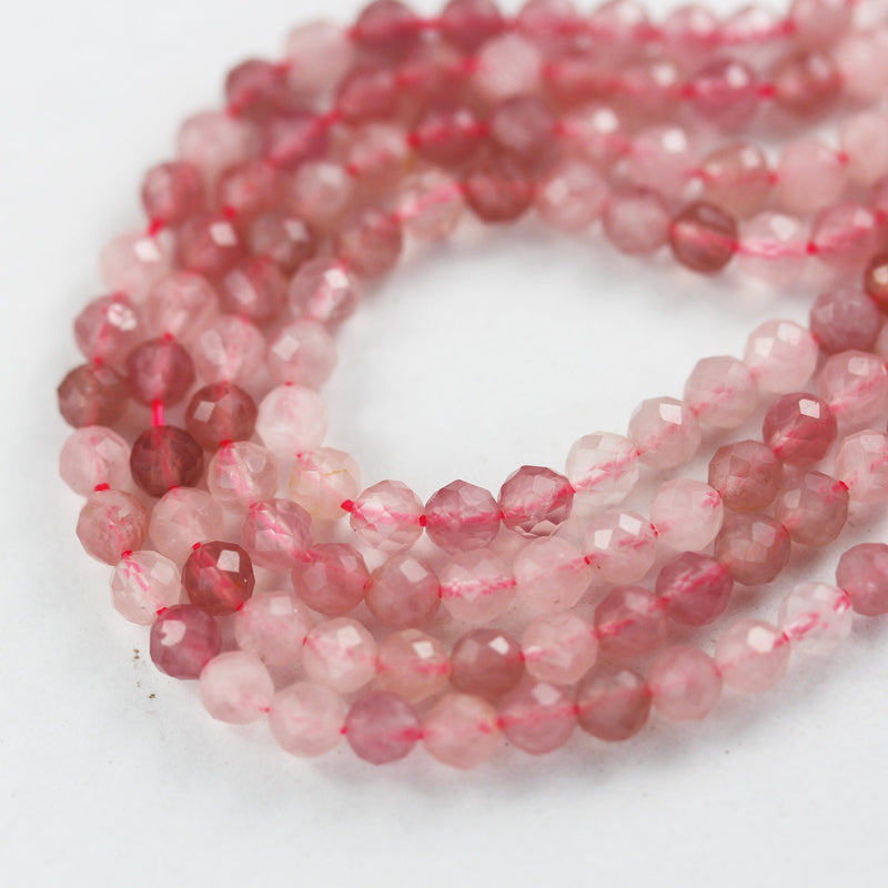 Natural Madagascar Rose Quartz Gemstone 3mm Faceted Round Strand, 15.5inch , about 100 beads,hole0.6mm