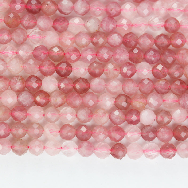 Natural Madagascar Rose Quartz Gemstone 3mm Faceted Round Strand, 15.5inch , about 100 beads,hole0.6mm