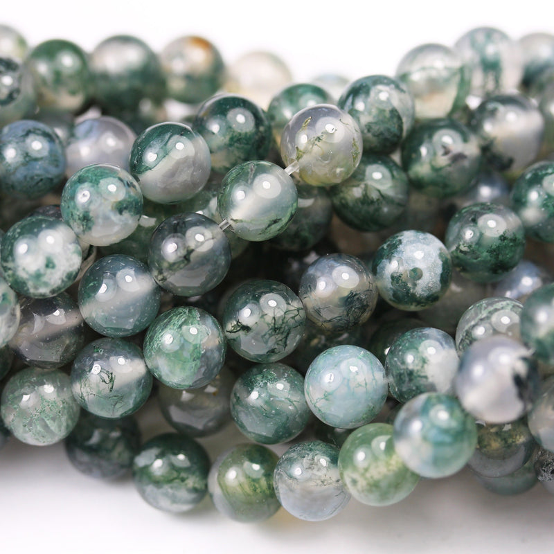 Natural GradeA Moss agate, 8mm round agate gemstone beads strand, 15.5inch, hole 1mm, 50 beads