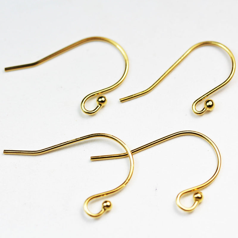 French wire earring 8pcs 24kgold vermeil on 925 s.silver Jewellery Findings Earwire, 10mm flat fishhook with 2mm coil, 1mm ball