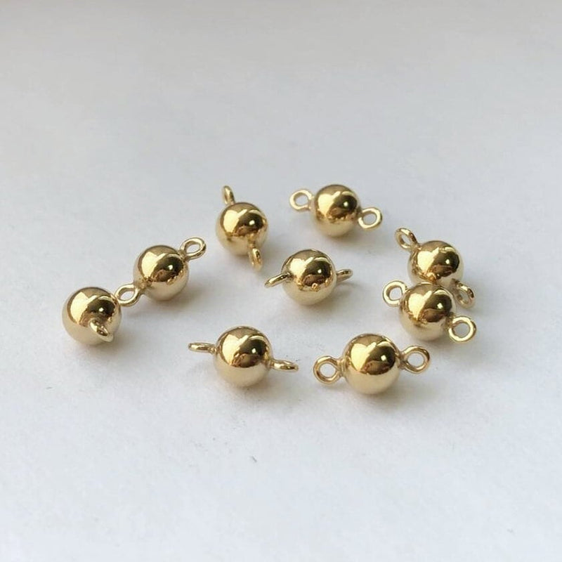 14K Gold Filled 2pcs Jewellery Making Findings Connector Beads, 4mm Ball with 1.5mm Double Ring ,0.9mm hole