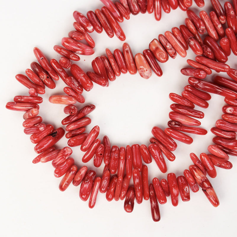 Red Coral chips,10-15mm Chips Gemstone, 16.5inch,4-6mm Thickness, 0.8mm hole