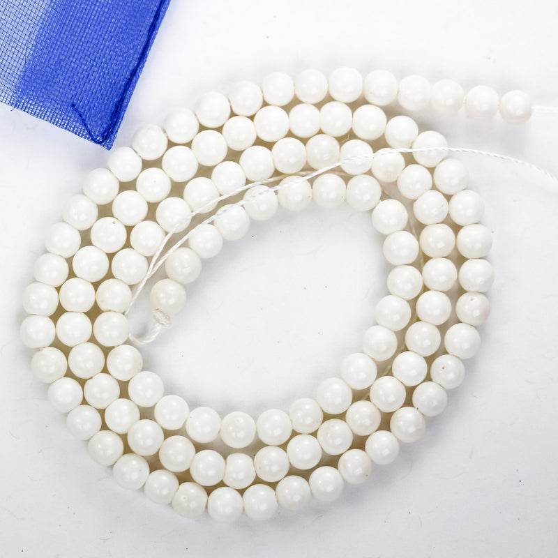 White Coral, 4mm White Round Gemstone Strand, 15.5inch , about 115 beads , 0.8mm hole