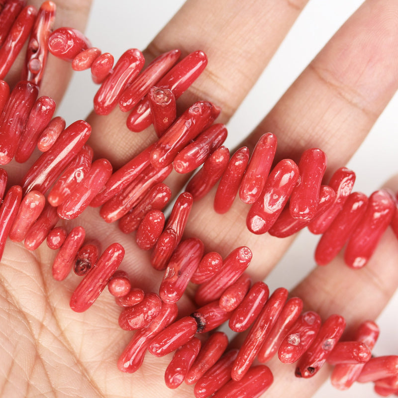 Red Coral chips,10-15mm Chips Gemstone, 16.5inch,4-6mm Thickness, 0.8mm hole