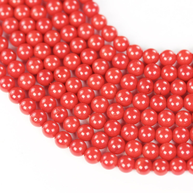 5.5mm red coral, round gemstone strand, 16.5inch , about 70 beads , 0.8mm hole