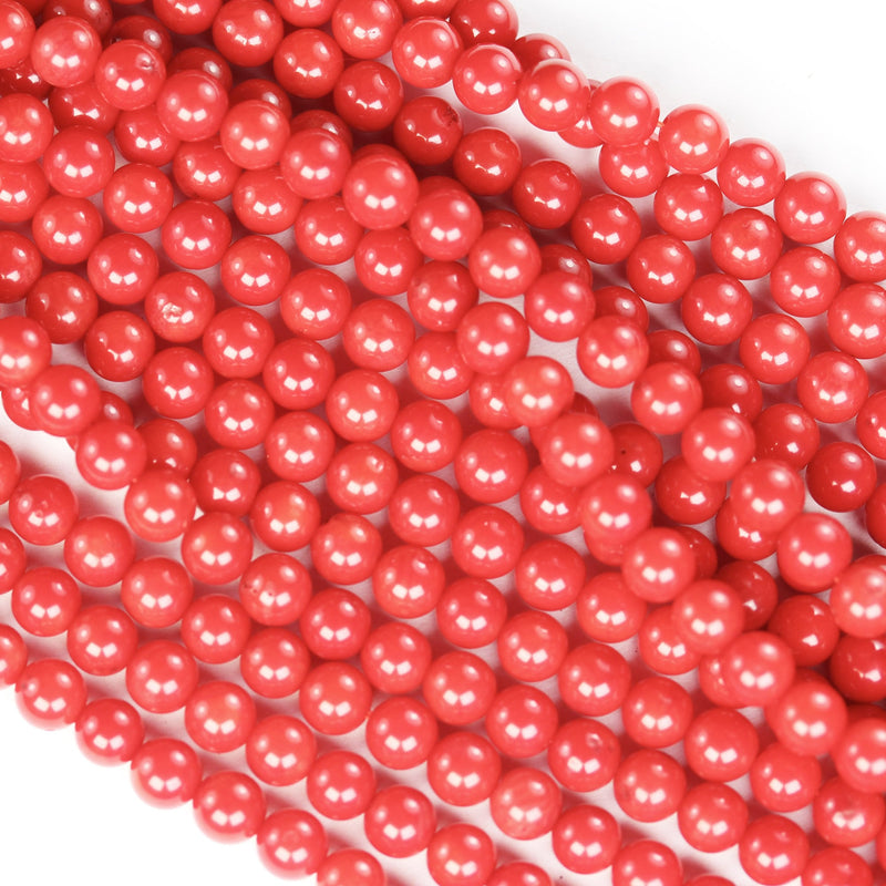 5.5mm red coral, round gemstone strand, 16.5inch , about 70 beads , 0.8mm hole