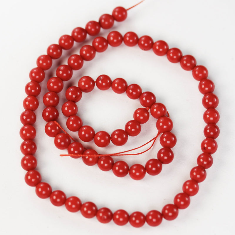 5.5mm red coral, round gemstone strand, 16.5inch , about 70 beads , 0.8mm hole