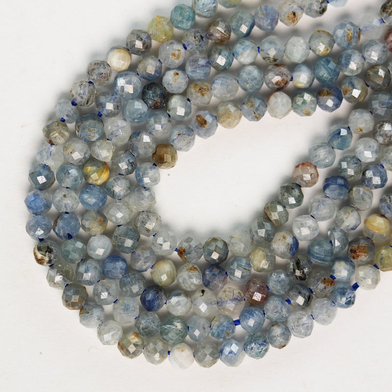 Natural kyanite, 4mm faceted round natural  gemstone beads, 15.5", 0.6mm hole, about 105 beads