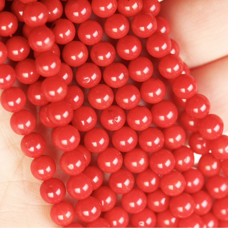 5.5mm red coral, round gemstone strand, 16.5inch , about 70 beads , 0.8mm hole