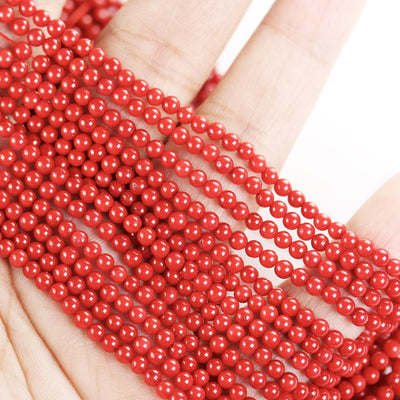 Red Coral, 3mm Red Round Gemstone Strand, 16inch , about 135 beads , 0.6mm hole