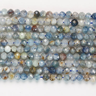 Natural kyanite, 4mm faceted round natural  gemstone beads, 15.5", 0.6mm hole, about 105 beads