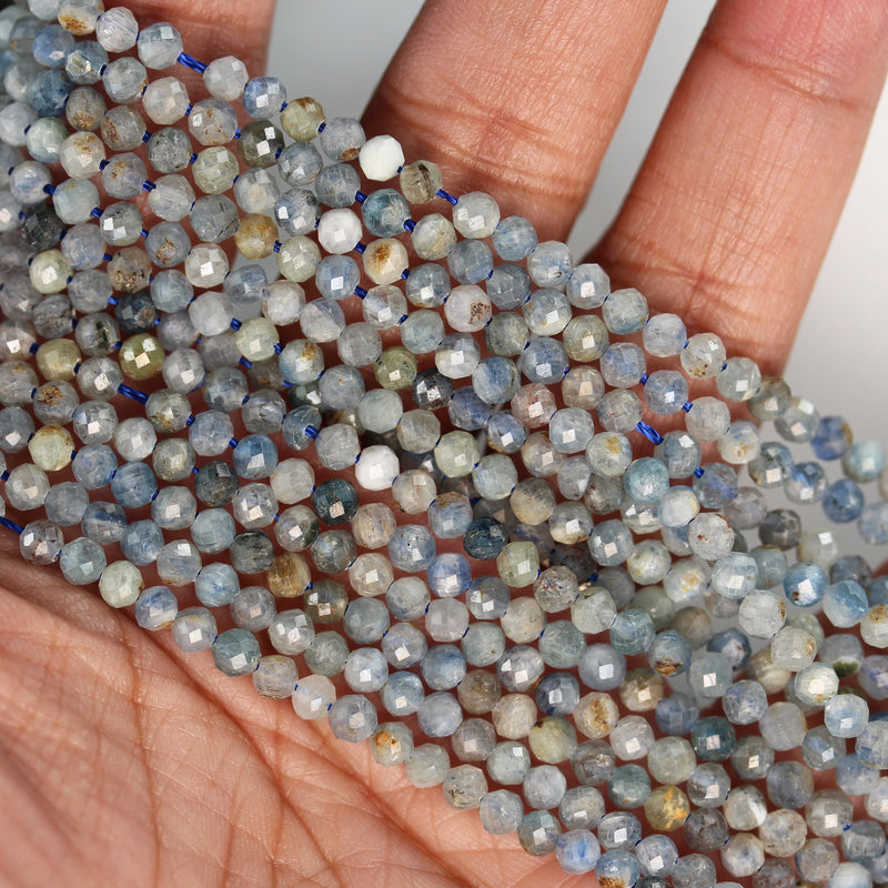 Natural kyanite, 4mm faceted round natural  gemstone beads, 15.5", 0.6mm hole, about 105 beads