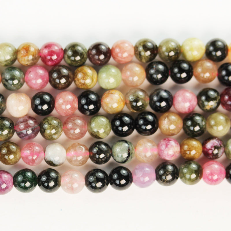 Tourmaline, 4.5mm Round Gemstone Beads, Full Strand Colorful Tourmaline, about 85pcs beads ,0.6mm hole, 15.5"