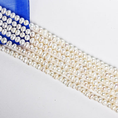 Freshwater pearl strand, white, 4.5*5-6mm potato shape, 14 inches, 0.8mm hole, about 80pcs pearl