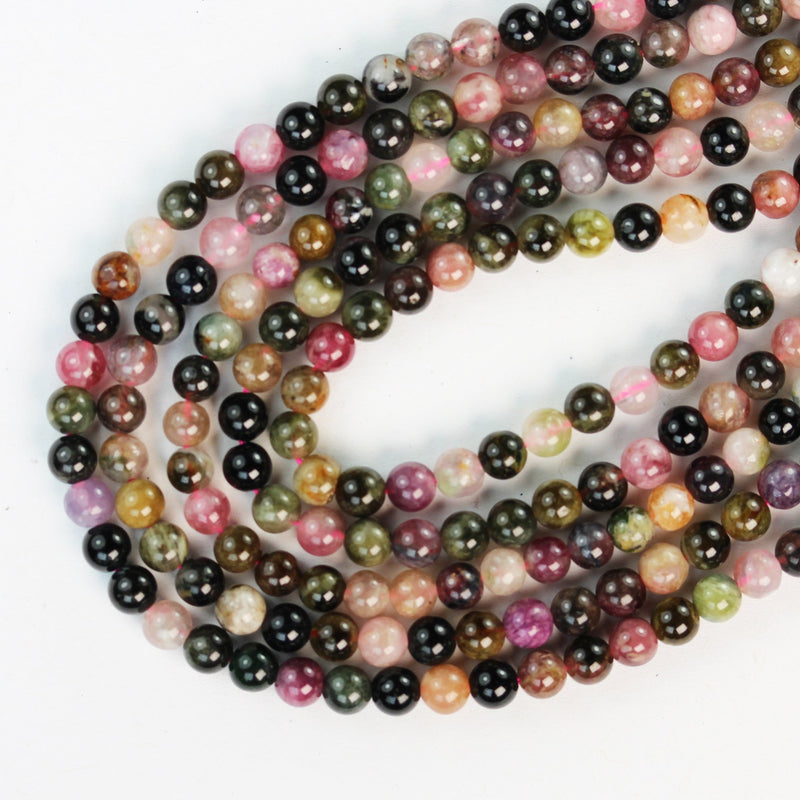 Tourmaline, 4.5mm Round Gemstone Beads, Full Strand Colorful Tourmaline, about 85pcs beads ,0.6mm hole, 15.5"