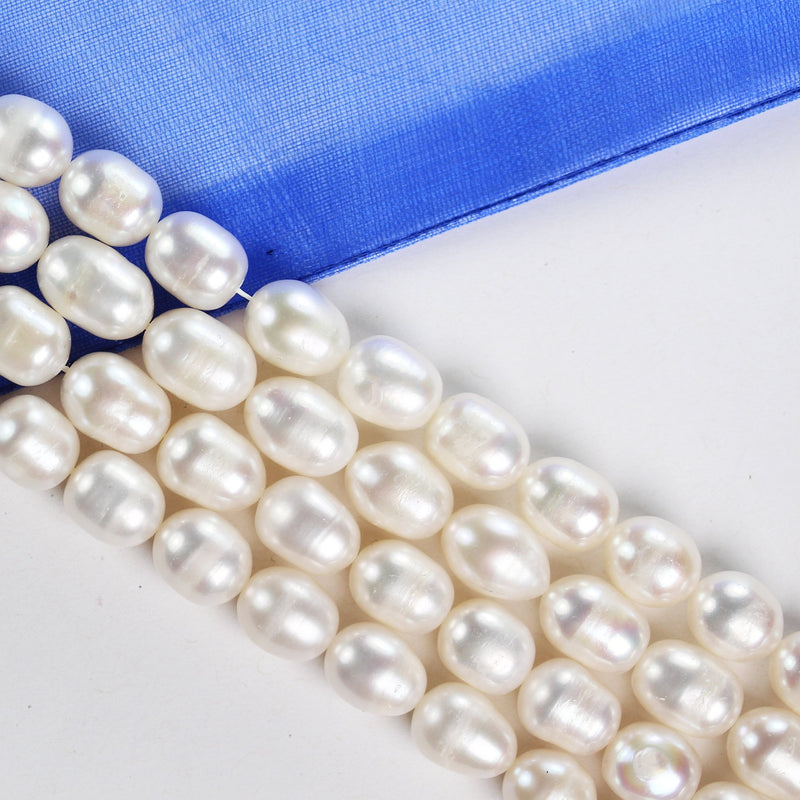 Freshwater pearl strand, white, 8*10mm potato shape, 14 inches, 0.8mm hole, about 34pcs pearl