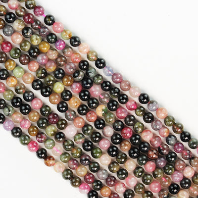 Tourmaline, 4.5mm Round Gemstone Beads, Full Strand Colorful Tourmaline, about 85pcs beads ,0.6mm hole, 15.5"