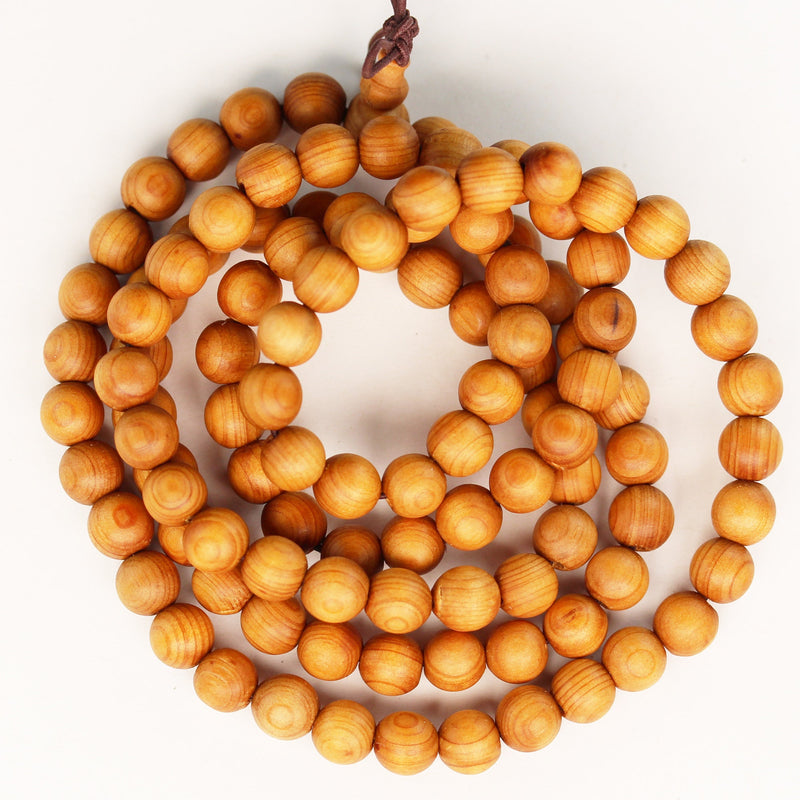 108pcs Natural Fragrant Cedar Wood Beads, Thuja Sutchuenensis, mala prayer beads necklace/bracelet, one full strand, 8mm round, 35 inches