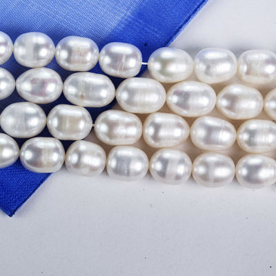 Freshwater pearl strand, white, 8*10mm potato shape, 14 inches, 0.8mm hole, about 34pcs pearl