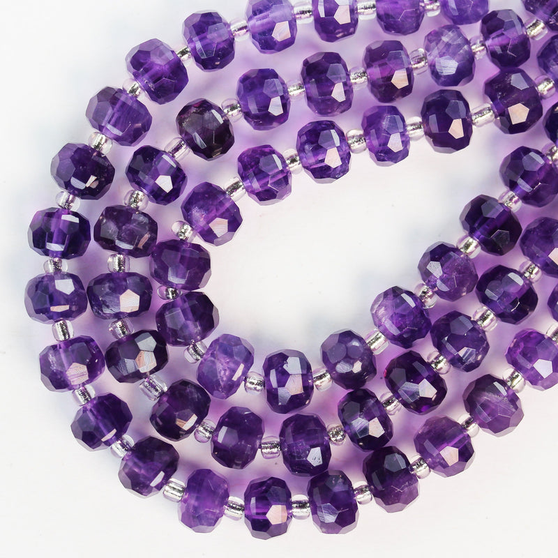 Natural amethyst beads, 6*8mm faceted rondelle beads gemstone with spacer, one full strand, 7 inch, about 24 beads, 1mm hole