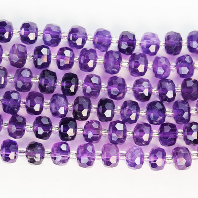 Natural amethyst beads, 6*8mm faceted rondelle beads gemstone with spacer, one full strand, 7 inch, about 24 beads, 1mm hole