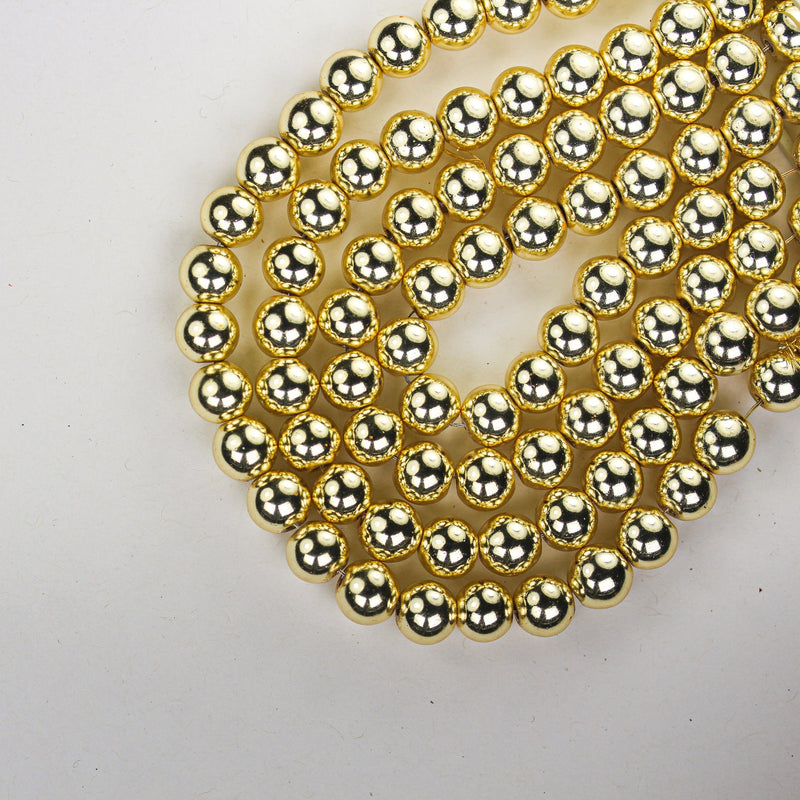 Hematite, 8mm round gemstone, one full strand , electroplated gold gemstone beads, about 54 beads, hole 1mm,16"